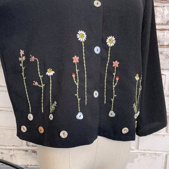 Vintage 90s California Concepts Shell Button Floral Embroidered Blazer Jacket - Picture 3 of 9